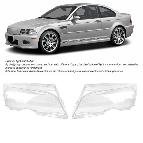 Pair Clear Headlight Lens Covers for E46 2DR 1999-2003 & M3 2001-2006 2