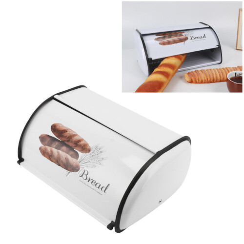 Small Drum Shaped Iron Bread Box, White, 1060g