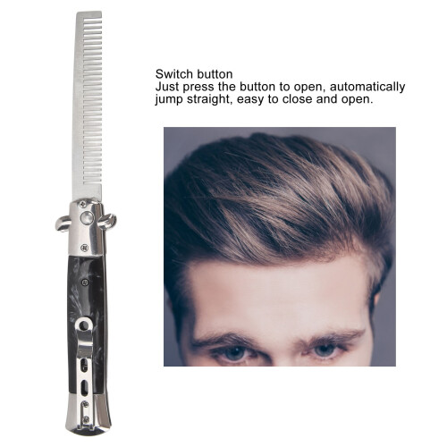 Switchblade Comb Men Automatic Foldable Steel Hair Beard Moustache Grooming Tool 2