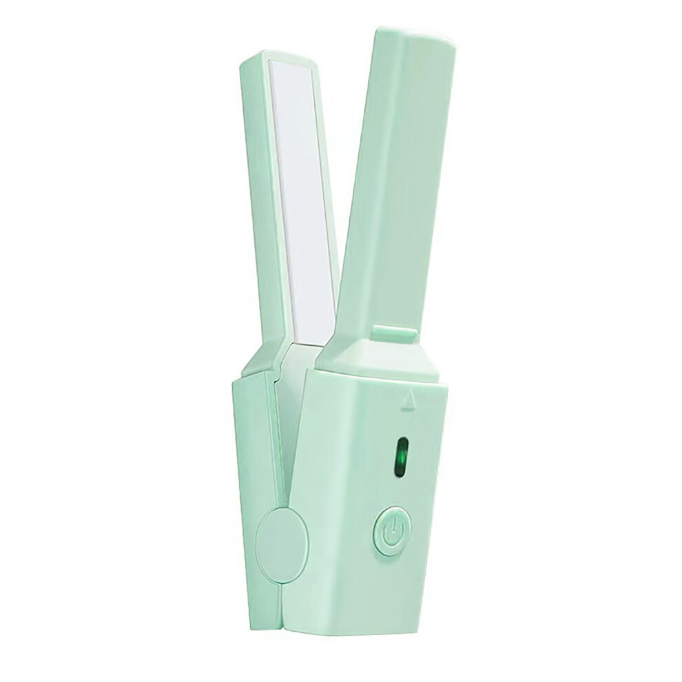 Green Portable Mini Hair Straightener & Curler Usb Fast Heating