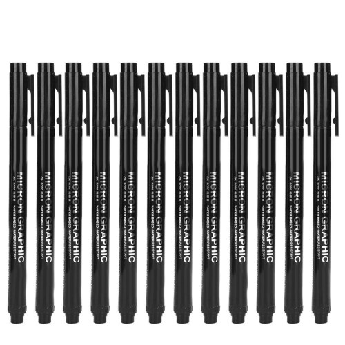 12pcs Micron Liner Fine Tip Marker Pen Black Ink 1