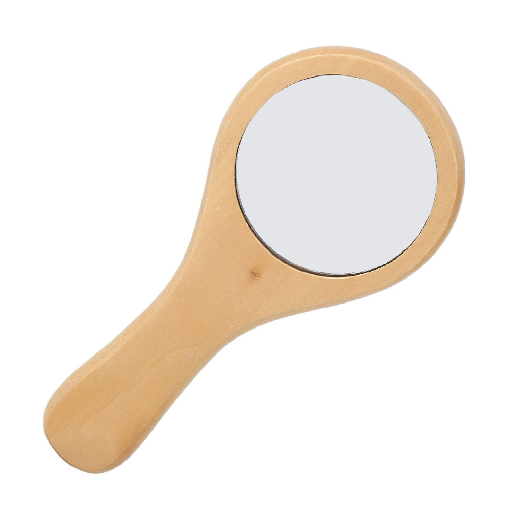 Handheld Wooden Makeup Mirror, Portable Grass Wood, Travel Size