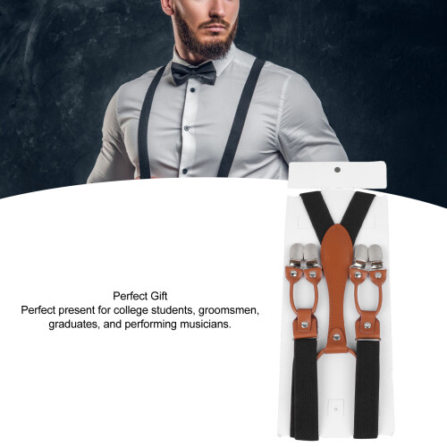 Black Heavy Duty Men Suspenders Double Layer Adjustable Elastic 2