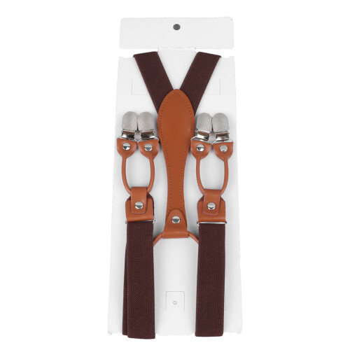 Men's Dark Coffee Double Layer Elastic Suspenders Heavy Duty Adjustable 1