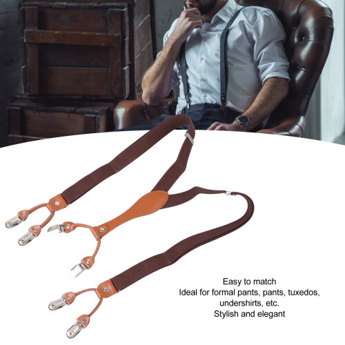 Men's Dark Coffee Double Layer Elastic Suspenders Heavy Duty Adjustable 2