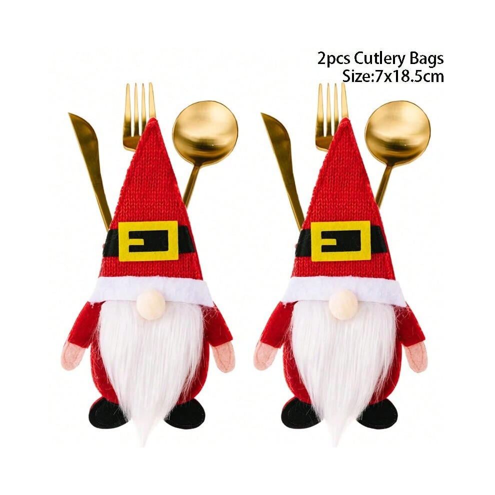 (J) 2Pcs Christmas Cutlery Holder Bags Santa Claus Knife Fork Pocket Christmas Tableware Cover Bag For Home Xmas Decorations Navidad-image-OPC-PJB7ZNC-NEW