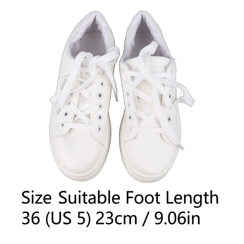 PU Leather Lace-Up Sneakers Thick Sole White 36 1