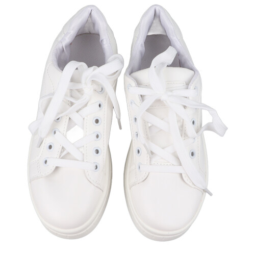 PU Leather Lace-Up Sneakers Thick Sole White 36 2