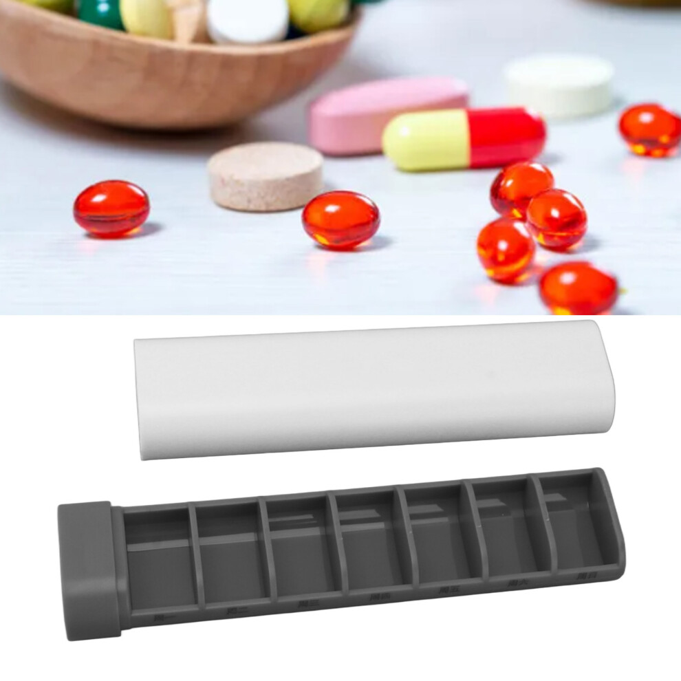 Portable 7-Grid Medicine Organizer Box â White & Grey, 17.6x4.4x2.6cm