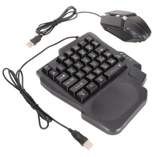 Half Hand Wired Gaming Keyboard Mouse Combo for Android/iOS, Bluetooth 5.0, USB-C