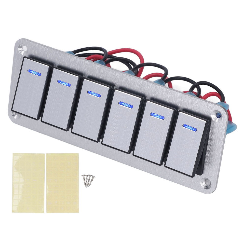 Rocker Switch Panel 6 Gang Waterproof 5 Pin On Off Blue 9121376155628