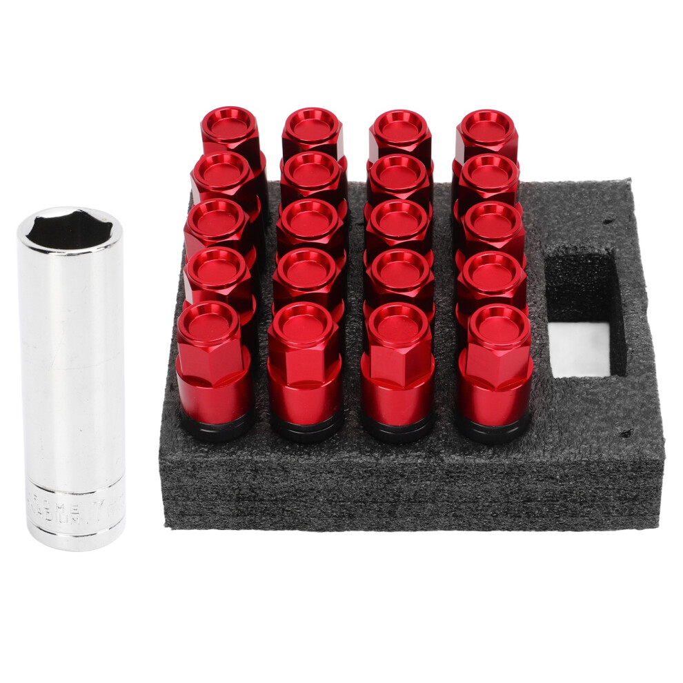 20Pcs Wheel Lug Bolt Nuts With Caps M14x1.25 Cone Red 9121376155987