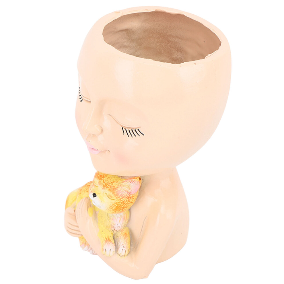 Funny Face Resin Planter Pot, 18.5cm Yellowish Pink Decor-image-OPC-PJB86F5-NEW