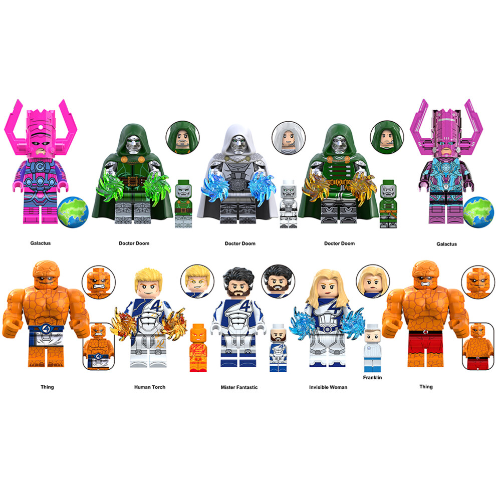 Bonxaif (10Pcs Fantastic Four - A) 45Pcs Fantastic Four Human Torch Stone Man Minifigures Building Blocks Fit Lego Kid Toys