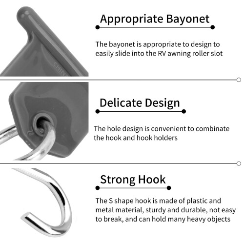 Durable 8 Pack RV Awning Hooks with ABS Holders for Outdoor Use 2