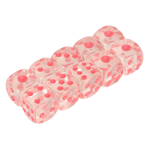 20pcs Transparent Pink-Spotted 6-Sided Plastic Dice for Board & Math Games