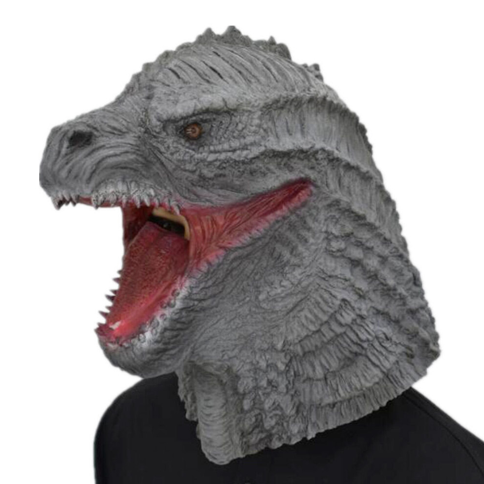(Gray) Gray Simulation Godzilla Latex Headgear Cosplay Prop For Halloween Party Black