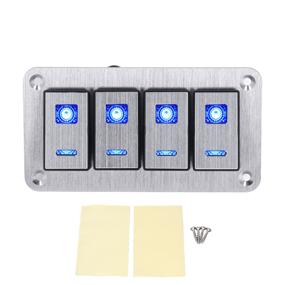 4 Gang Rocker Switch Panel 5Pin On Off Spst Blue 9121376163340