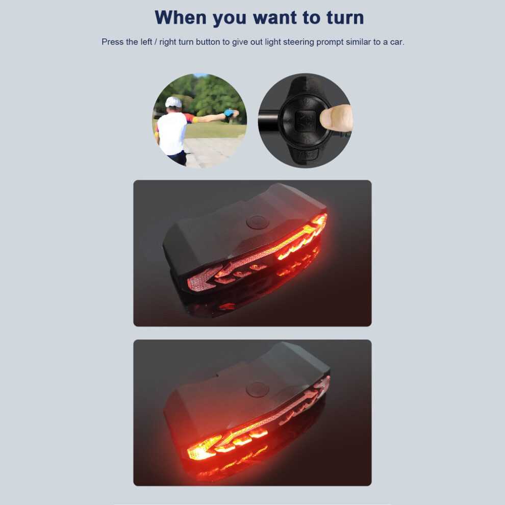 USB Rechargeable Bike Rear Light with Brake Sensing, 2200mAh, Black