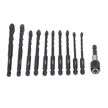 11 Pcs Masonry Drill Bit Set 5—12mm, Carbide, Cross Design for Concrete & Tile