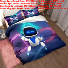 (Style B, Double(200x200cm)) Cartoon Astro Bot Bedding Duvet Cover Pillow Case Set Bedroom Single Double