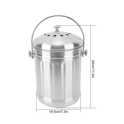 Large Stainless Steel Compost Bin with Charcoal Filter, Easy Clean, 29x18.5cm 1