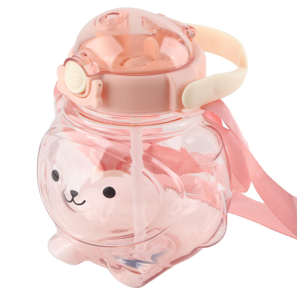 Large 1000ml Pink Cartoon Bear Shape Water Bottle with Straw & Strap-image-OPC-PJB9HCK-NEW