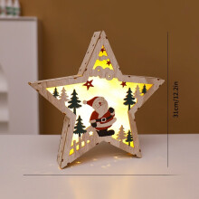 (Large Star Elder) Christmas Tree Wooden Light Up Ornament Snowman Design Supplies Holiday Decor
