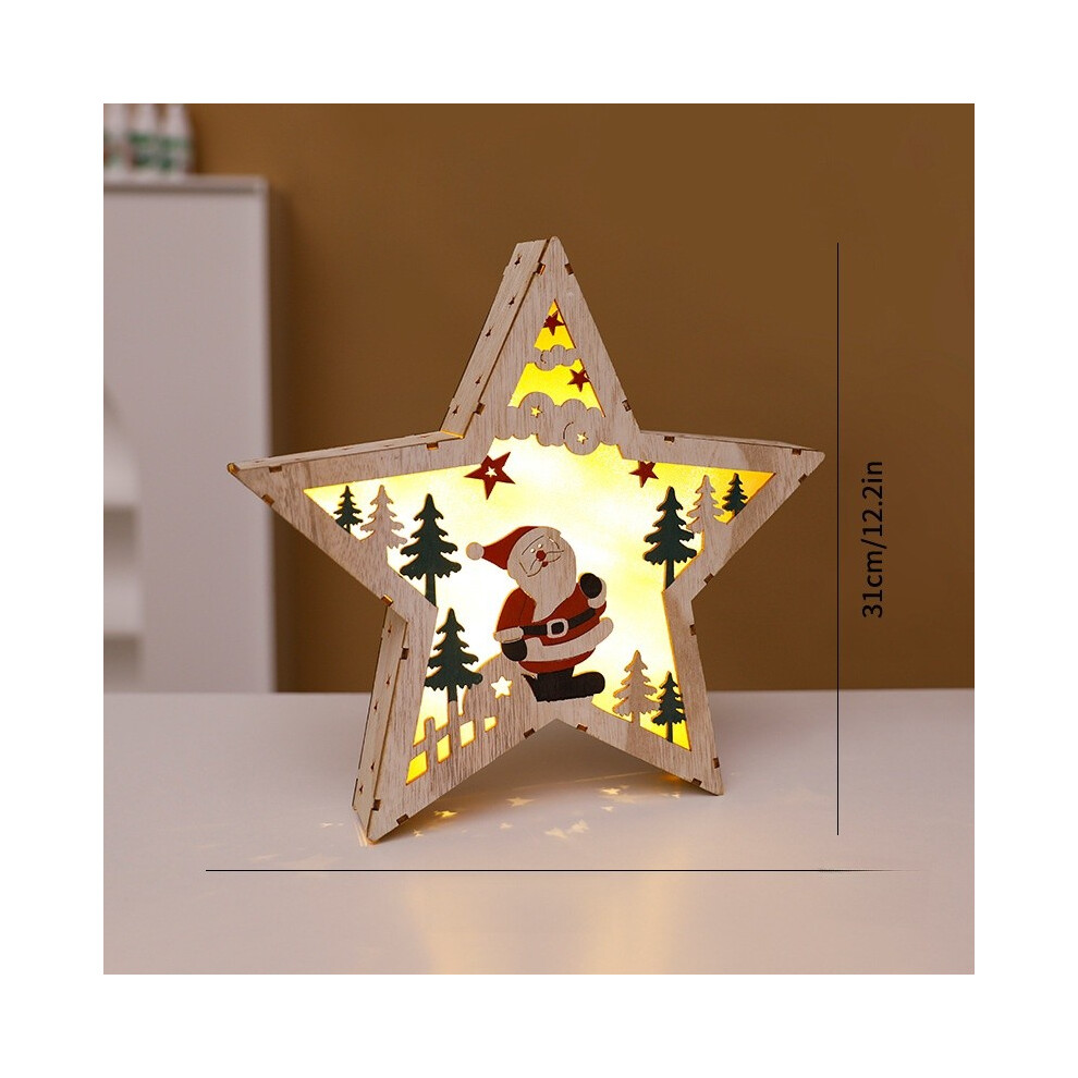 (Large Star Elder) Christmas Tree Wooden Light Up Ornament Snowman Design Supplies Holiday Decor