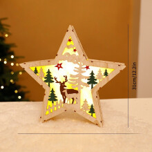 (Large Star Deer) Christmas Tree Wooden Light Up Ornament Snowman Design Supplies Holiday Decor
