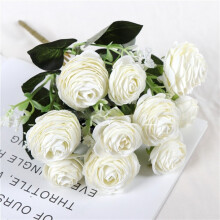 (White) Artificial Flower Rose Bouquet With Silk Material For Decoration Wedding Home