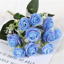 (Blue) Artificial Flower Rose Bouquet With Silk Material For Decoration Wedding Home