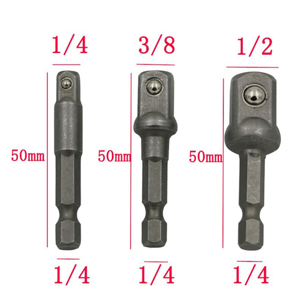 3Pcs/Set Chrome Vanadium Steel Socket Adapter Hex 9121376169953