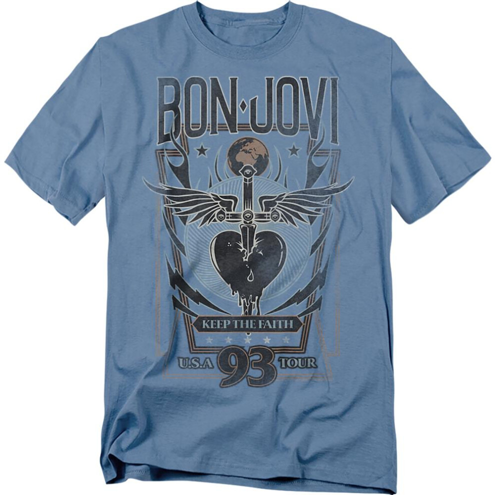 Bon Jovi Men's Blue (M, Carolina ) Unisex Adult Keep The Faith T-Shirt