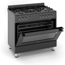 Freestanding Gas Cooker 90cm with Large Single Electric Oven, 5 Gas Burners, Timer, Child Lock, Accessories, Digital Controls, Adjustable Alarm