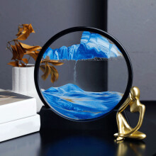 12-Inch Blue Moving Sand Art Picture 25.5cm Rotatable 3D Liquid Decor
