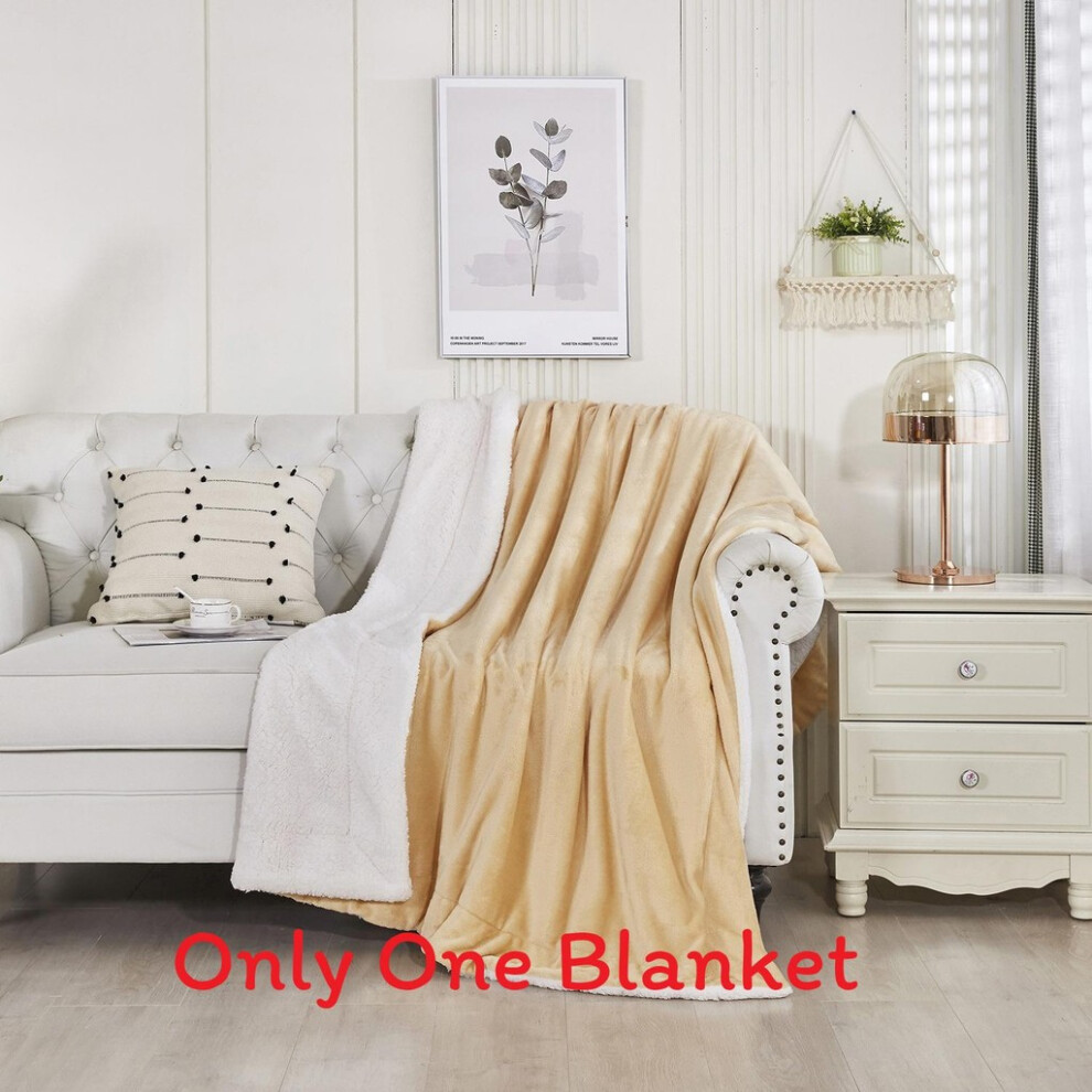 (Light Camel, 180cm x 200cm) Plush Polyester Thick Fleece Blanket With Double Layer Warmth For Use Sleep Home-image-OPC-PJBBTDY-NEW