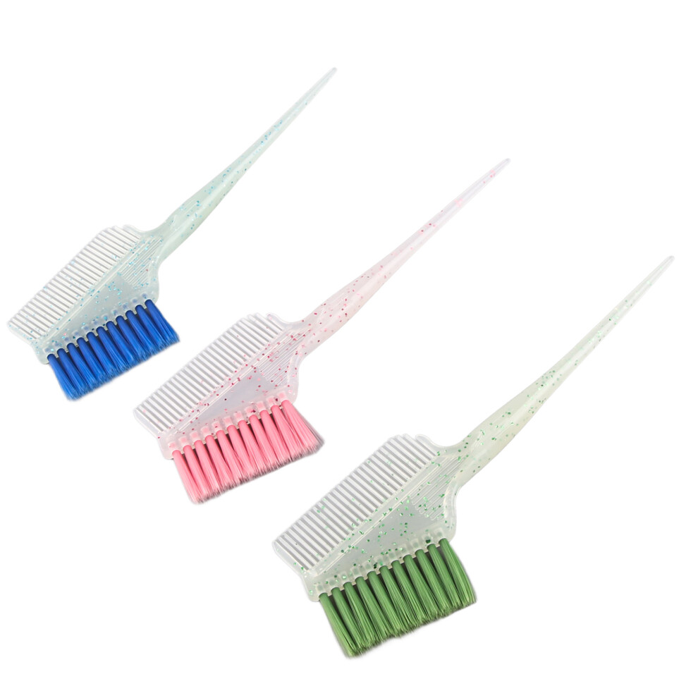3pcs Glitter Handle Double Sided Hair Dye Brush with Nylon Bristles