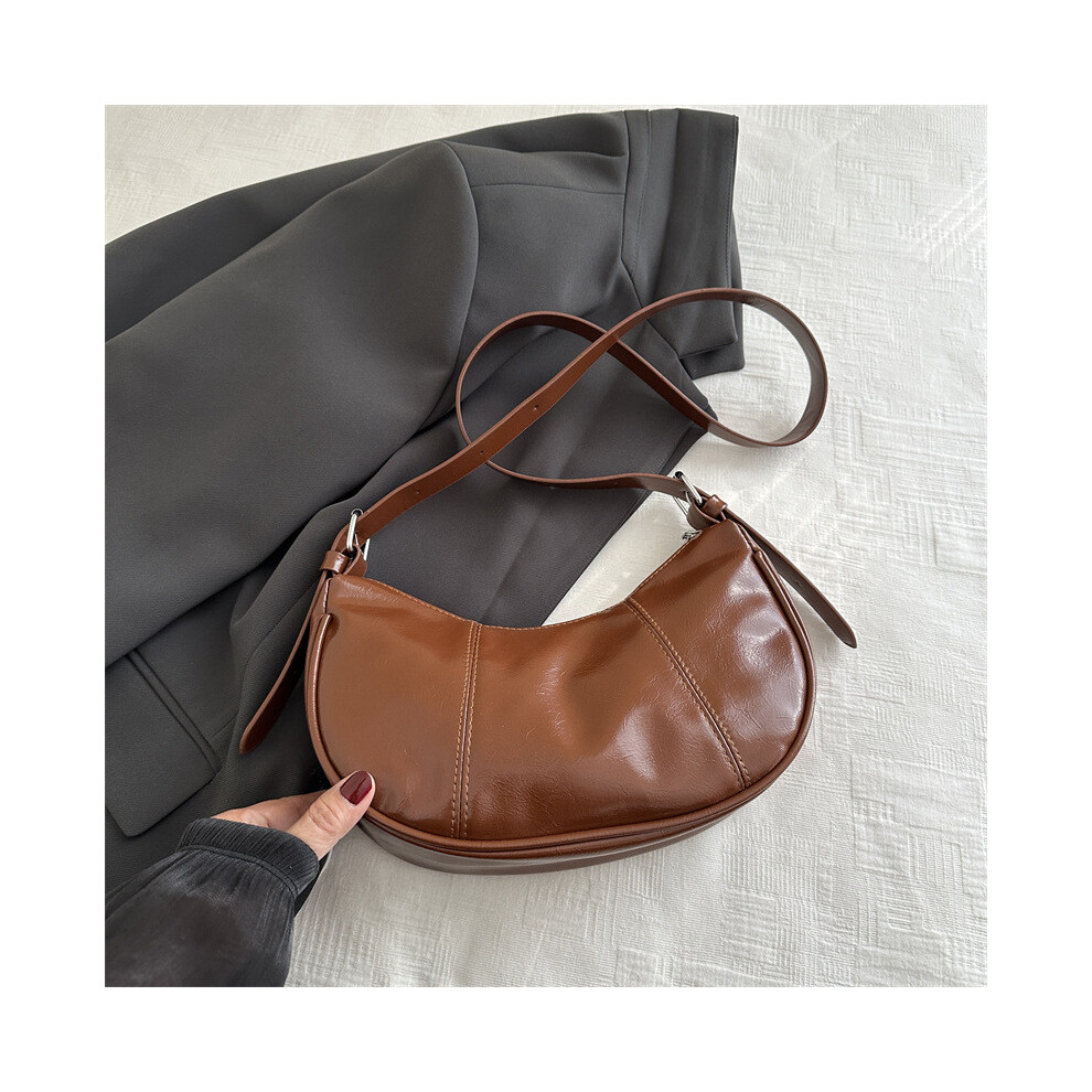 (Brown) Style Contemporary Korean Crescent Bag For Women Featuring Soft Pu And Polyester Lining-image-OPC-PJBBXCN-NEW