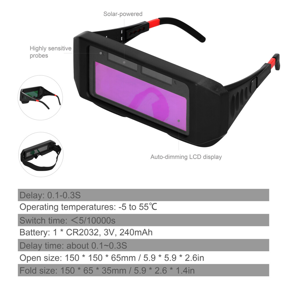 Solar Power Auto Dimming Welding Glasses Headmounted Protective Eyewear 8701332205416