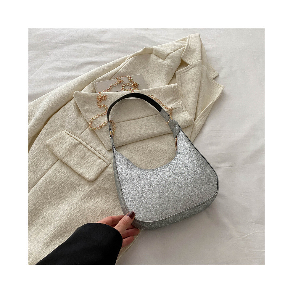 (Silver) Street Contemporary Style Bucket Bag Soft Pu Material Comfortable Use Daily Purse-image-OPC-PJBCD82-NEW
