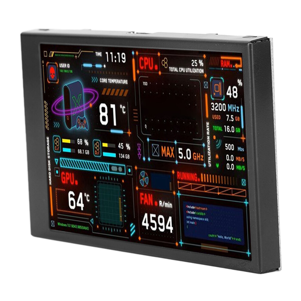 3.5In Cpu/Gpu Temp Monitor With Diy Theme And Usb C Connection 3021332222561