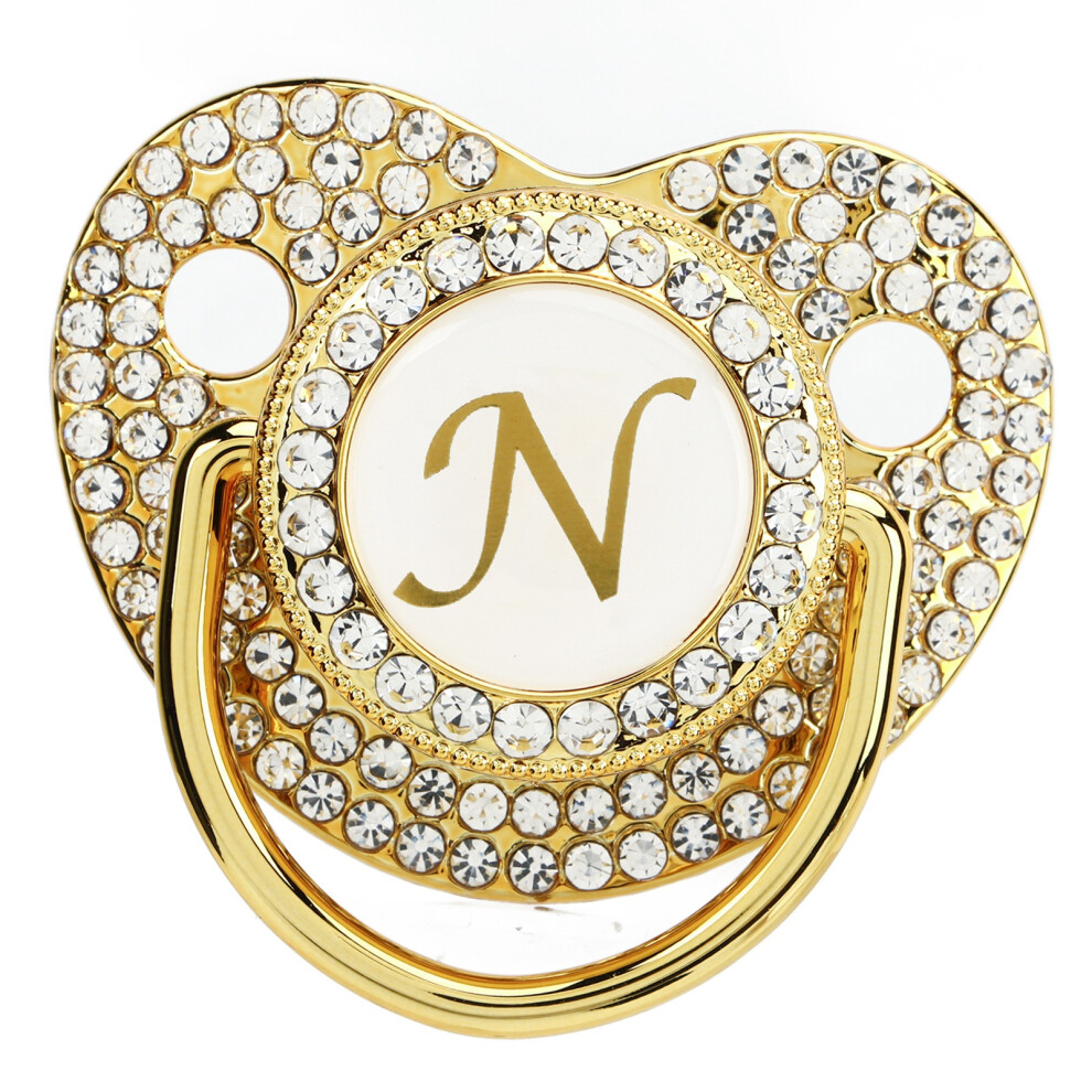 Baby Bling Pacifier Clip With Dust Cover For 6-18 Months N Letter Golden
