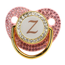 Rhinestone Baby Pacifier with Curved Silicone Letter Z Golden Color for Milk