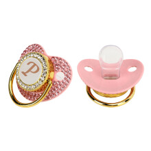 Goldener Baby-Schnuller, gebogener Silikon, für 6-18 Monate, mit Strass-Abdeckung