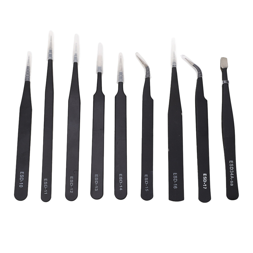 9PC Stainless Steel Tweezers Assortment for Electronics Repair
