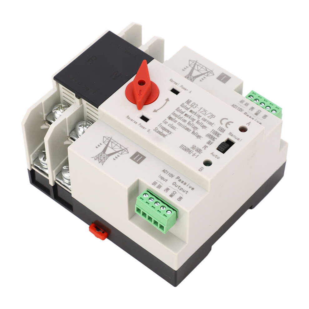 Automatic Transfer Switch 110V 100A 2P Generators Rail Mount Compatible 5091332277357