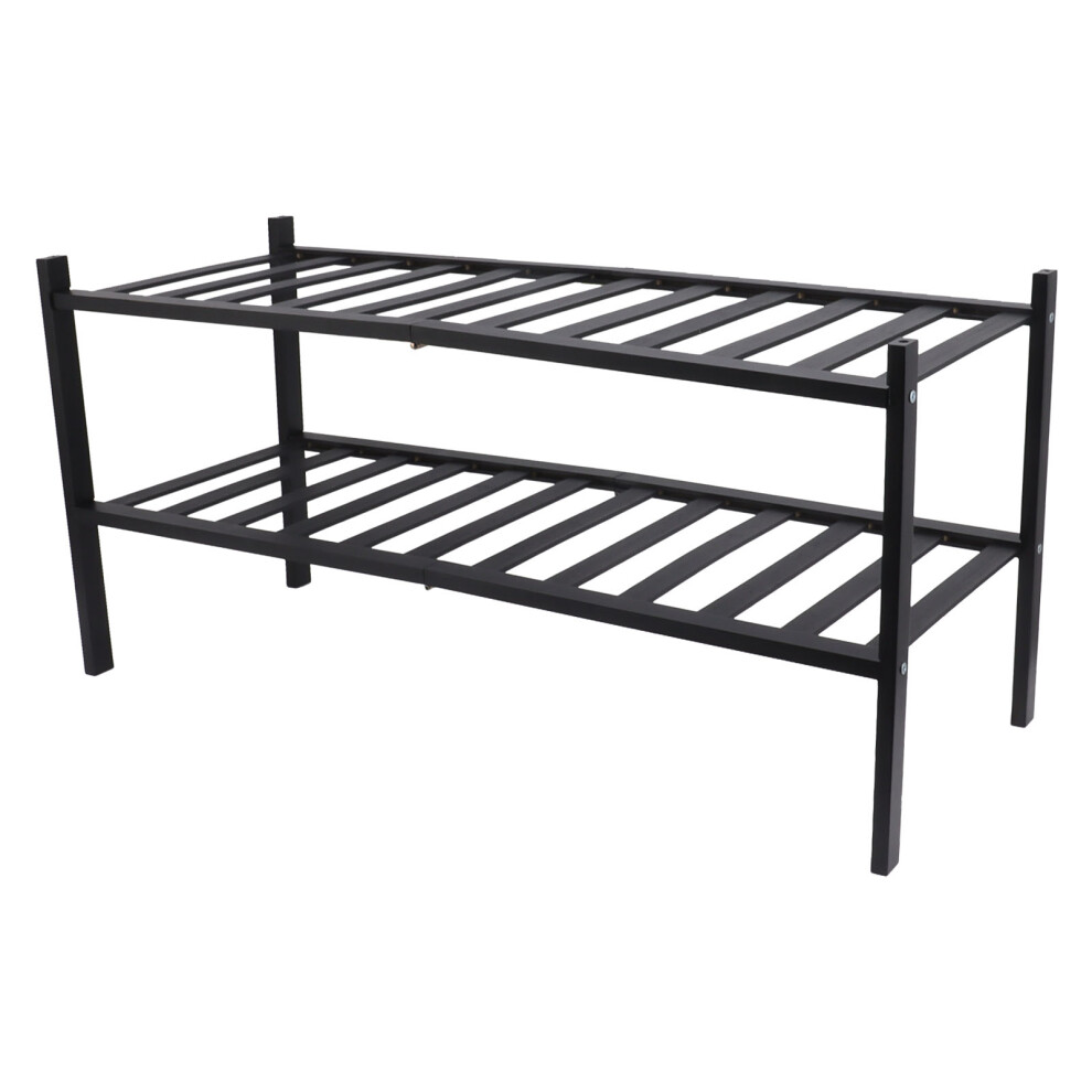 2 Tier Waterproof Bamboo Shoe Rack Black 330x280x690mm