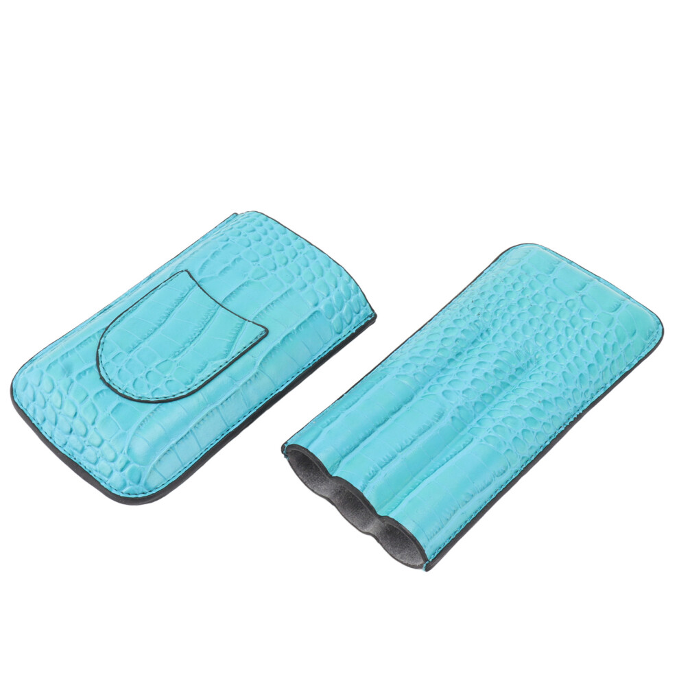 Light/Blue 3-Finger Leather Cigar Holder, Portable Travel & Hiking Case
