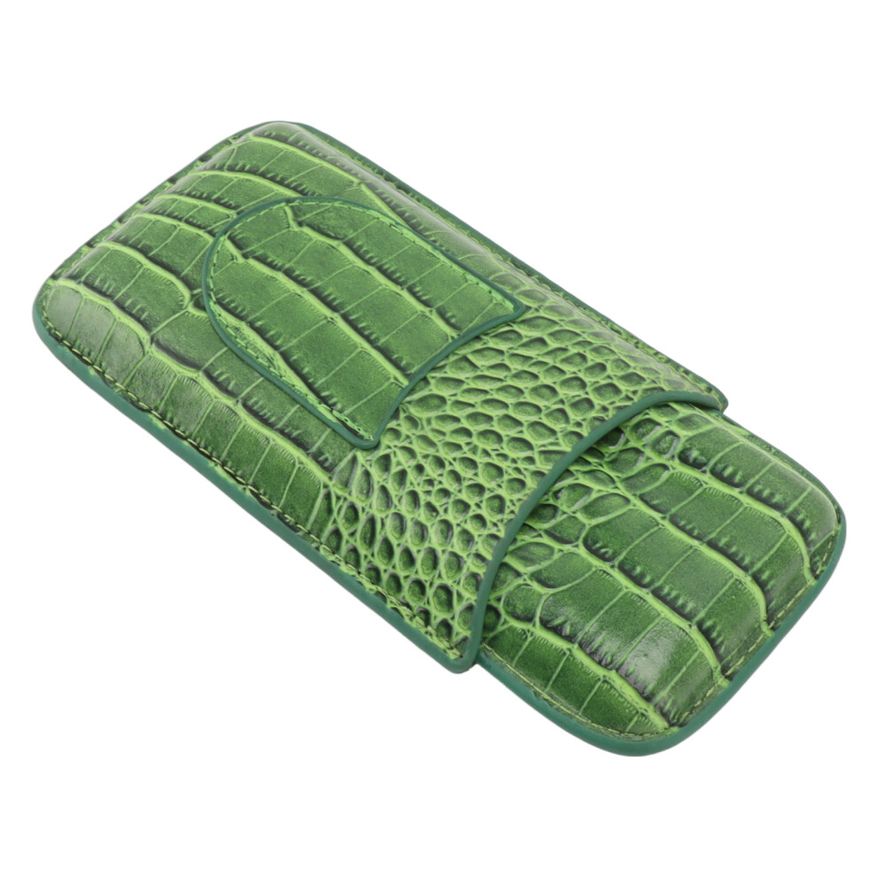 Green Frosted Leather 3 Finger Cigar Holder Case Portable Travel